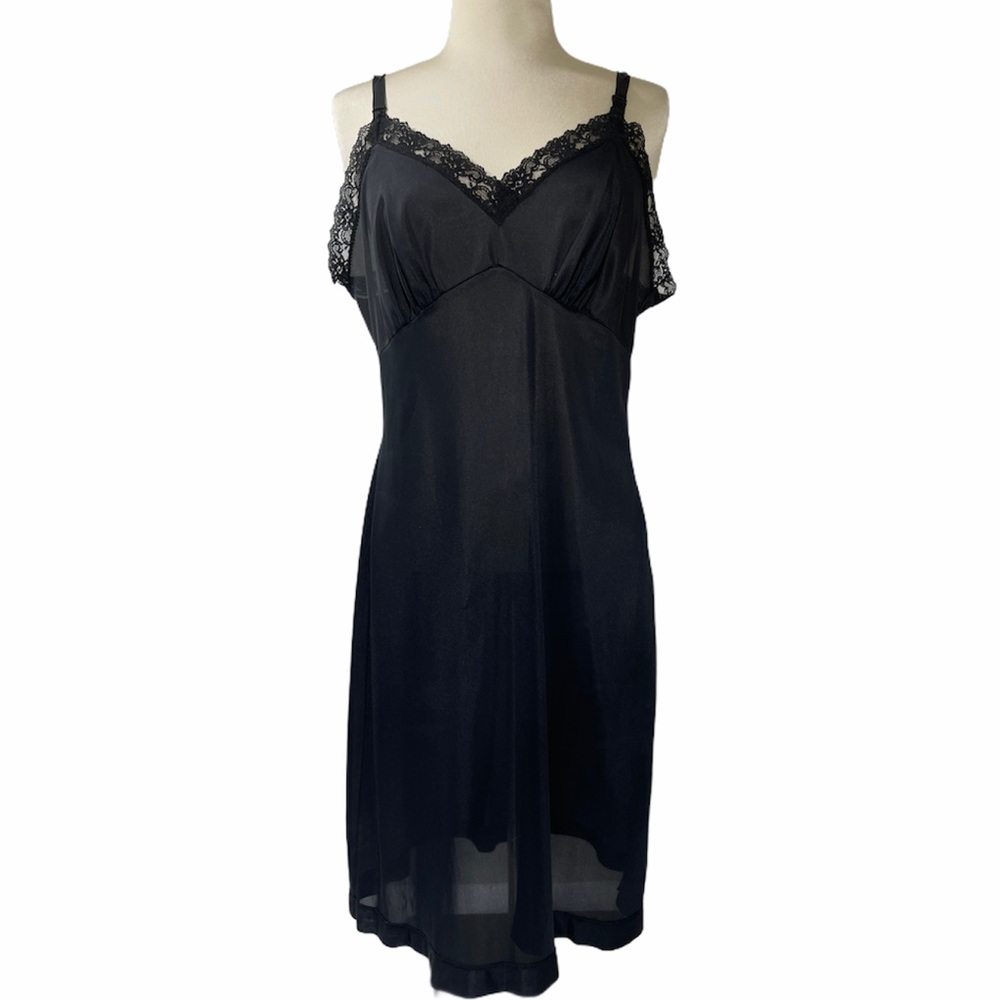 Vintage Slip Dress Full Slip Lace Lingerie Romantic Sexy Pin Up Black Med Large - Picture 2 of 12